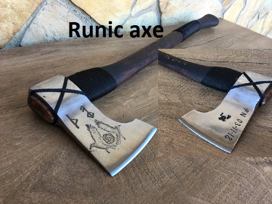Runes, runic axe, axe with runes, personalized runes, viking rune, celtic, elder futhark, pagan, asatru, rune axe, viking axe, mens gifts