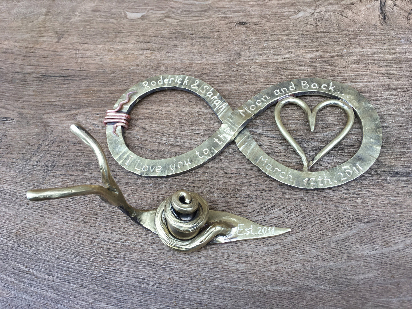 Bronze anniversary gift, 19th anniversary, bronze infinity sign, bronze snail, infinity sign, snail,bronze gift for wife,bronze gift for her