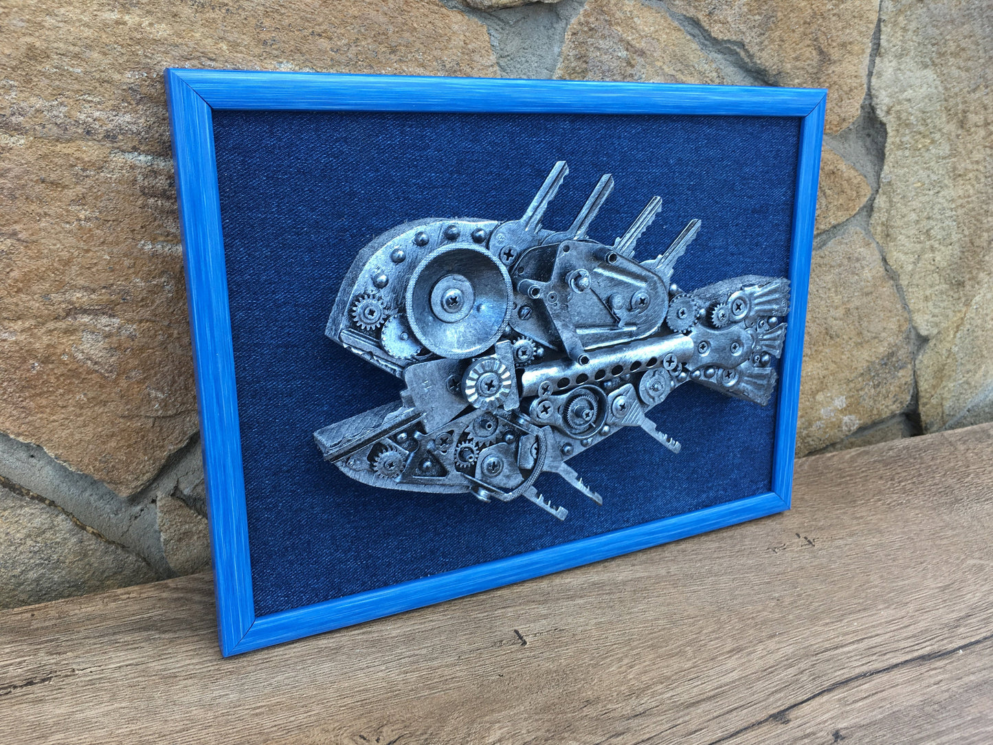 Steampunk painting, steampunk wall decor, steampunk wall hanging, steampunk wall art, steampunk wall sculpture, seahorse, chameleon, fish