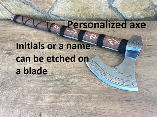 Runic axe, pagan axe, axe with runes, personalized axe, custom axe, axe with initials, viking axe, bearded axe, Norse axe, viking weapon