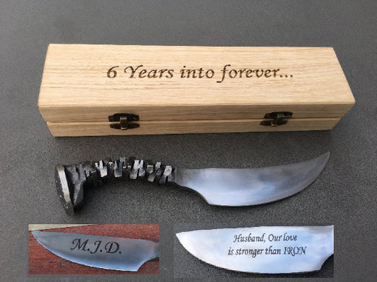 Iron gift for him, mens gifts, engraved knife, railroad spike knife, iron anniversary, knife for groomsman, knife gifts, knife gift box, axe