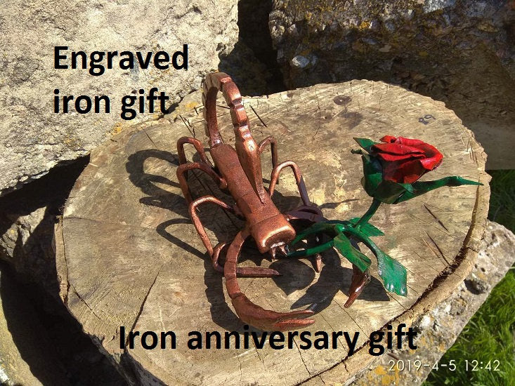 Scorpion, metal rose, iron scorpion, metal scorpion, hand forged scorpion, scorpion figurine, arachnid, arachnid figurine, iron gift for her