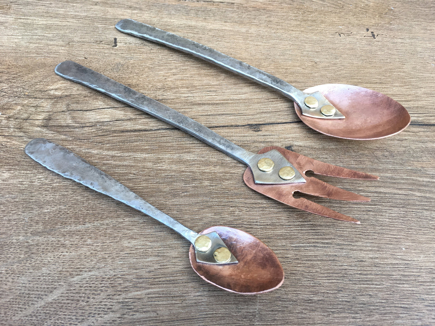 Midcentury flatware set, mid century cutlery, fork, cutlery, mid century flatware, medieval fork, mid century spoon, copper spoon, tea spoon