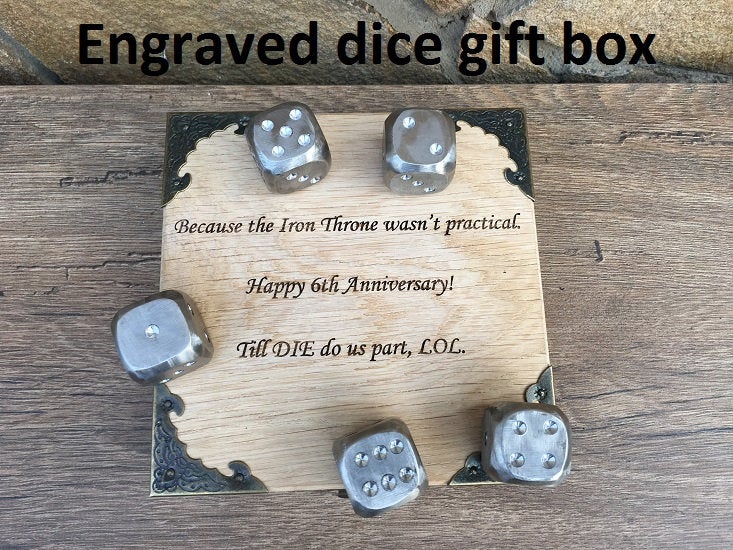 Yahtzee, yardzee, yahtzee dice, yardzee dice, stainless steel dices, yahtzee game,yahtzee gift,iron wedding,iron anniversary gift,iron gifts