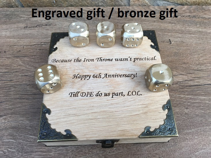 Bronze dices, dices, dice, dice set, dice box, bronze wedding, bronze anniversary gift, groomsman, groomsmen, board game, fun game gift