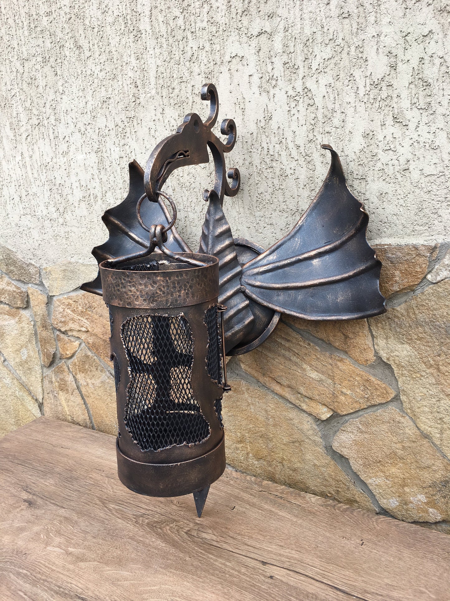 Wall sconce, wall lamp, hand forged lamp, hand forged lantern, garden lamp, porch lamp, candelabra, lighting, sconce, light fixture, dragon