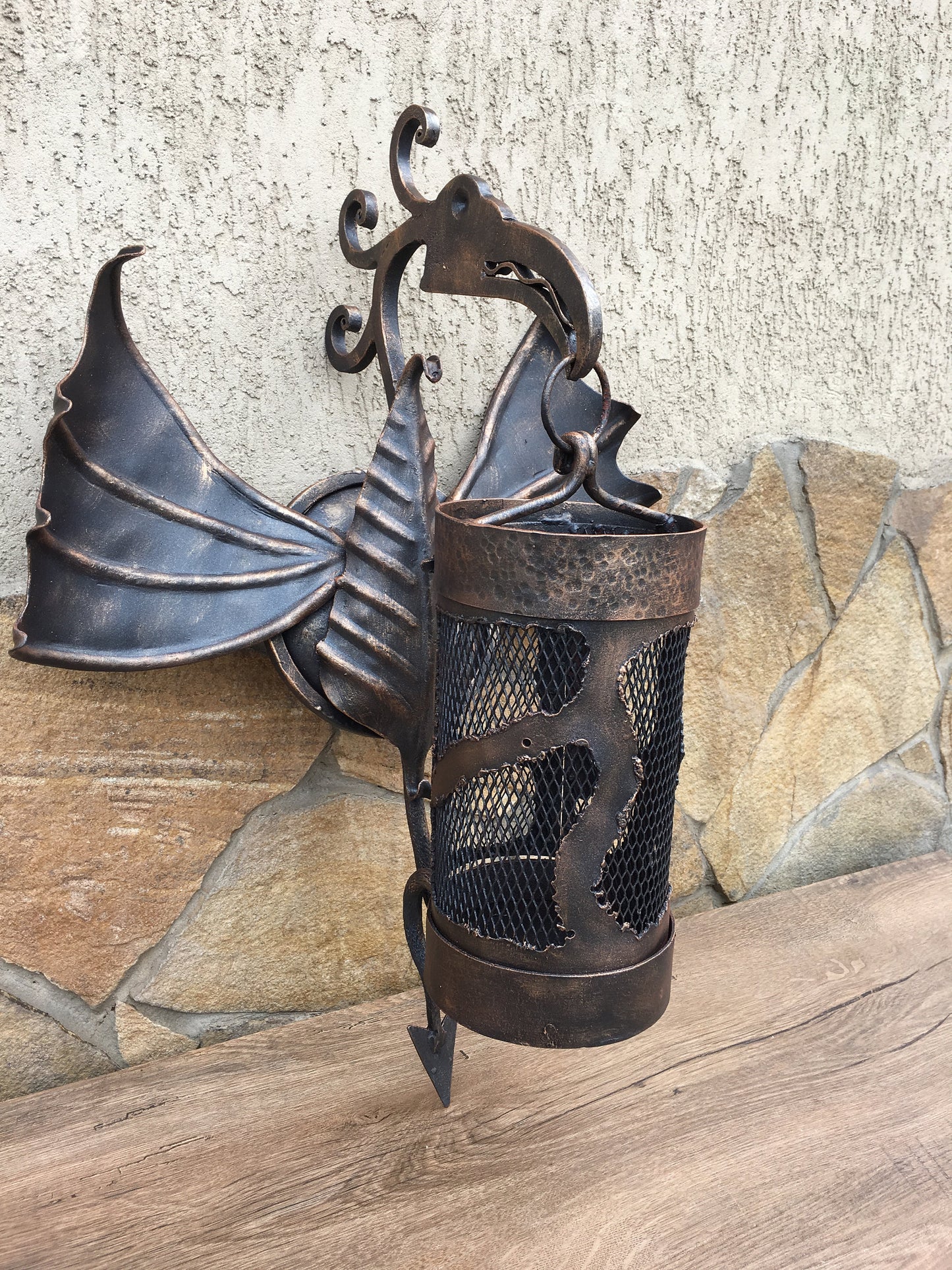 Wall sconce, wall lamp, hand forged lamp, hand forged lantern, garden lamp, porch lamp, candelabra, lighting, sconce, light fixture, dragon