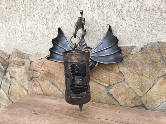 Wall sconce, wall lamp, hand forged lamp, hand forged lantern, garden lamp, porch lamp, candelabra, lighting, sconce, light fixture, dragon