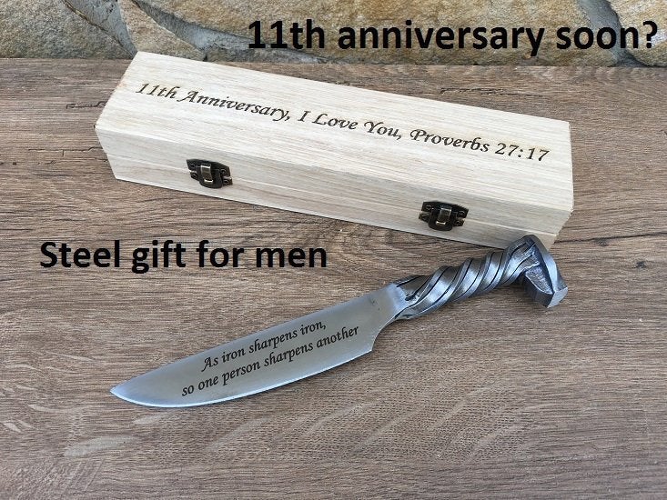 11th anniversary, steel anniversary, steel gift for him, engraved steel gift, railroad spike knife, eleventh anniversary,steel gifts for men