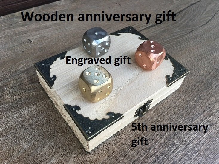 Wooden anniversary gift, 5th anniversary, wooden gift, 5 year anniversary, wooden anniversary, engraved wooden gift,day we met gift,dice set