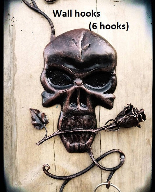 Wall hooks, hook, hooks, metal hooks, clothing hooks, Halloween gift, horror gift, Halloween, skull, skull with flowers, wall key holder