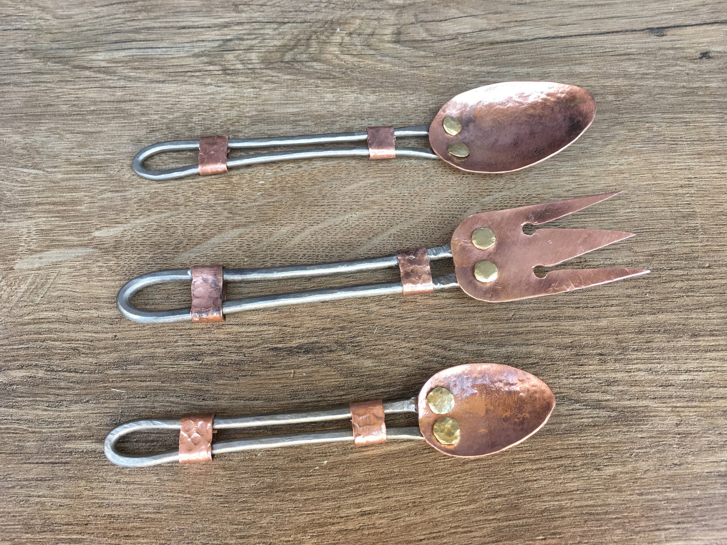 Copper flatware, copper cutlery, antique copper, midcentury flatware set, mid century kitchen, fork, cutlery, medieval fork, copper spoon