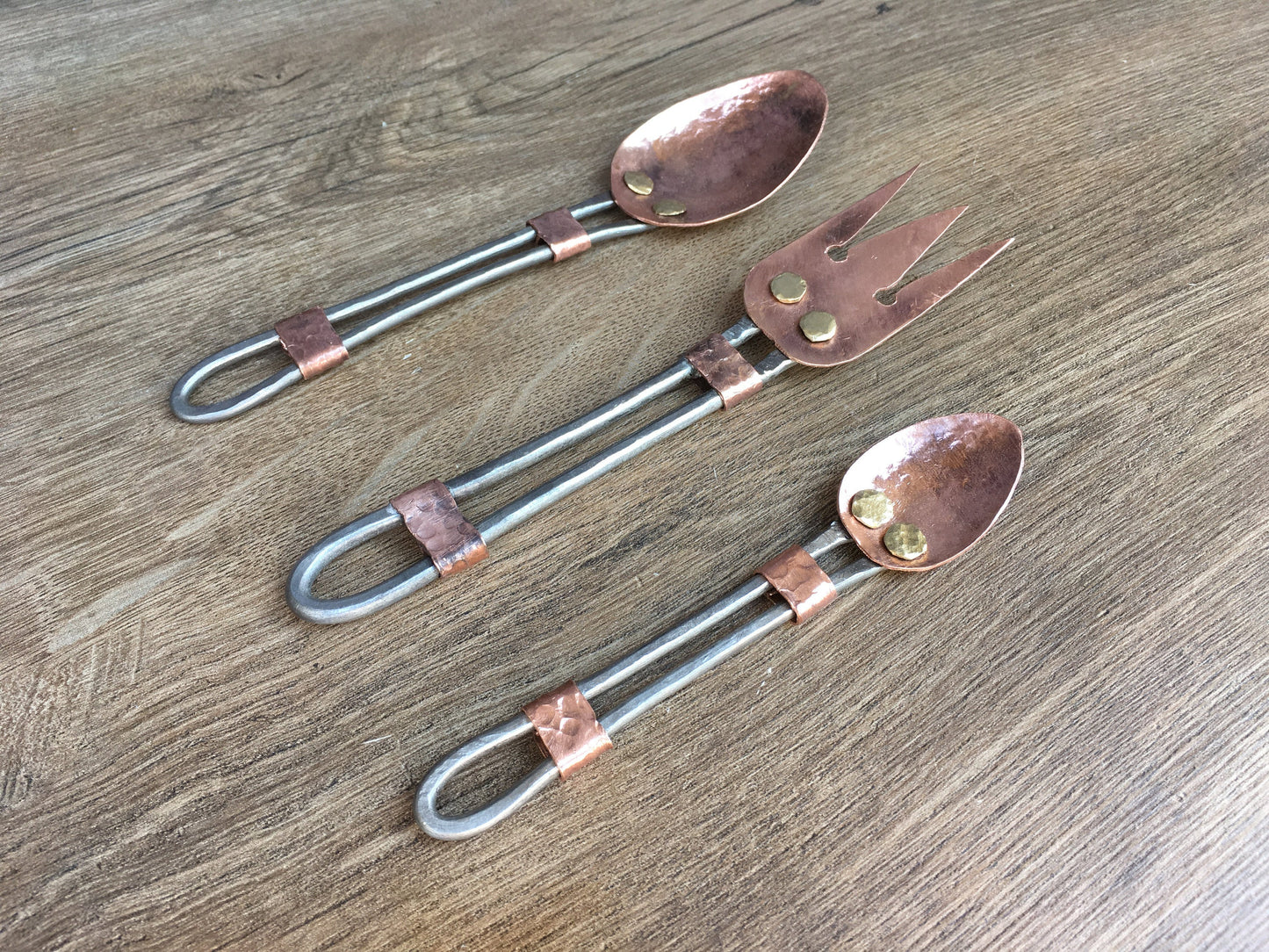 Copper flatware, copper cutlery, antique copper, midcentury flatware set, mid century kitchen, fork, cutlery, medieval fork, copper spoon