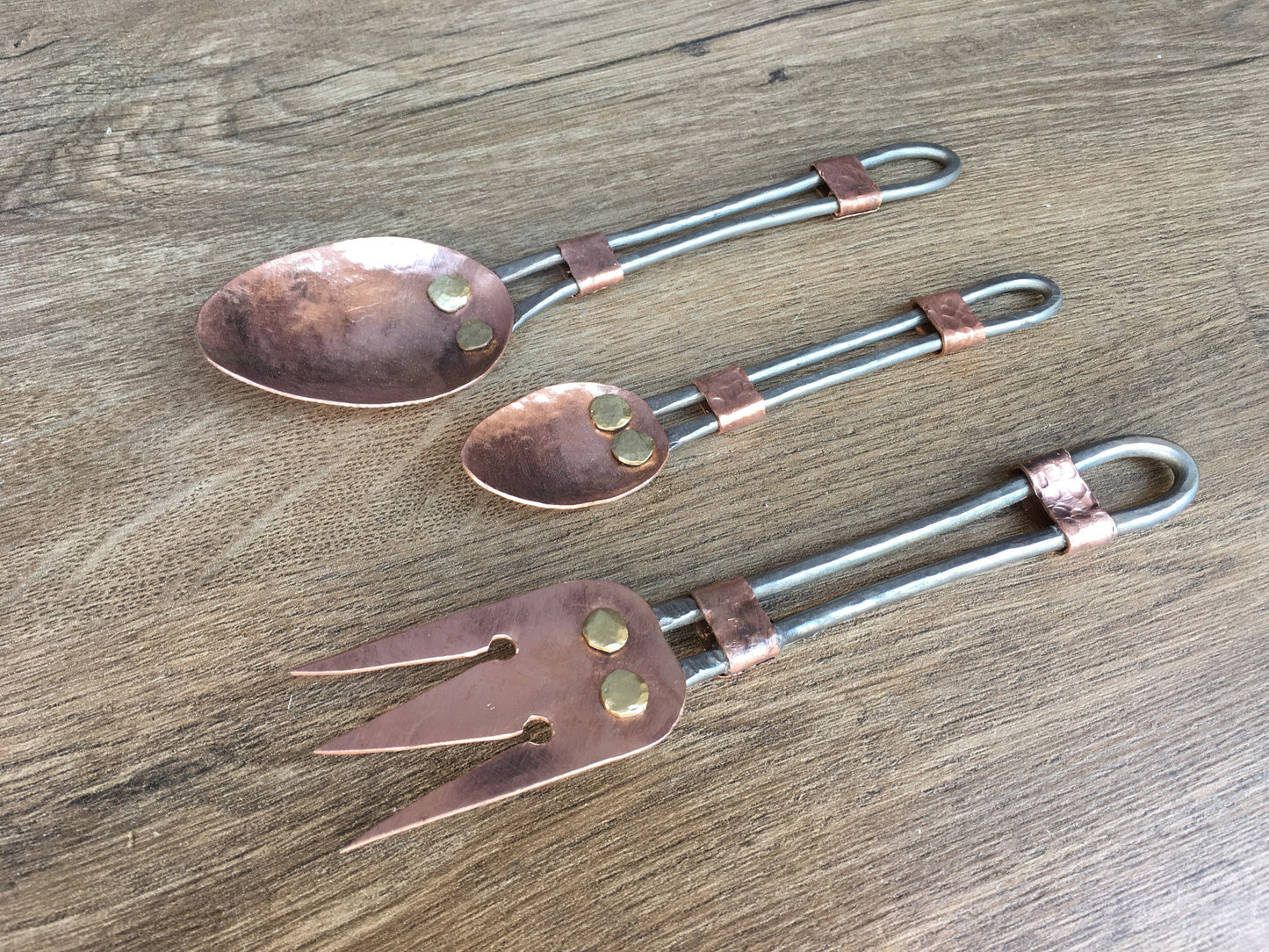 Copper flatware, copper cutlery, antique copper, midcentury flatware set, mid century kitchen, fork, cutlery, medieval fork, copper spoon