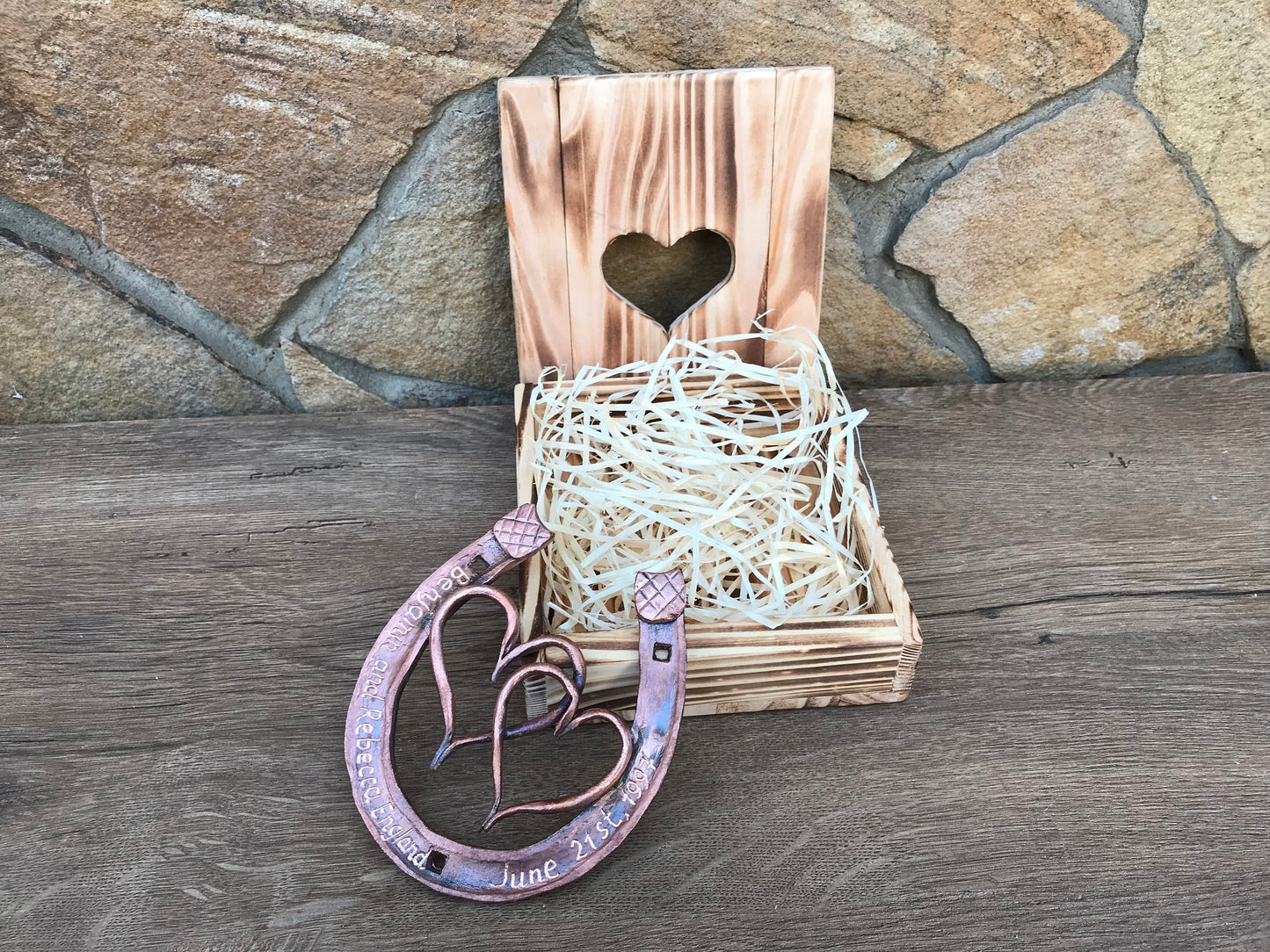 Engraved copper gift, copper horseshoe, horse shoe, copper gifts, 7 year gifts, 7th anniversary gift, copper anniversary gift, copper hearts