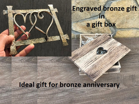 Bronze gift, bronze heart, bronze frame, gift box, bronze necklace, bronze jewelry, 8th anniversary gift, 19th anniversary, medieval gift