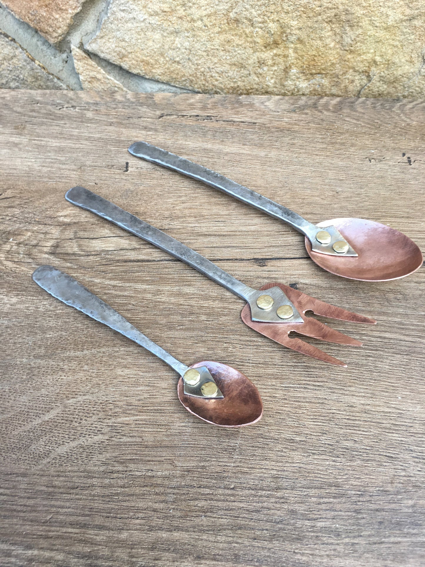 Midcentury flatware set, mid century cutlery, fork, cutlery, mid century flatware, medieval fork, mid century spoon, copper spoon, tea spoon