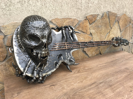 Guitar, skull, Halloween, horror gifts, music gift, music gifts, music art, metal artwork, hand forged, horror decor, blacksmith, iron gift