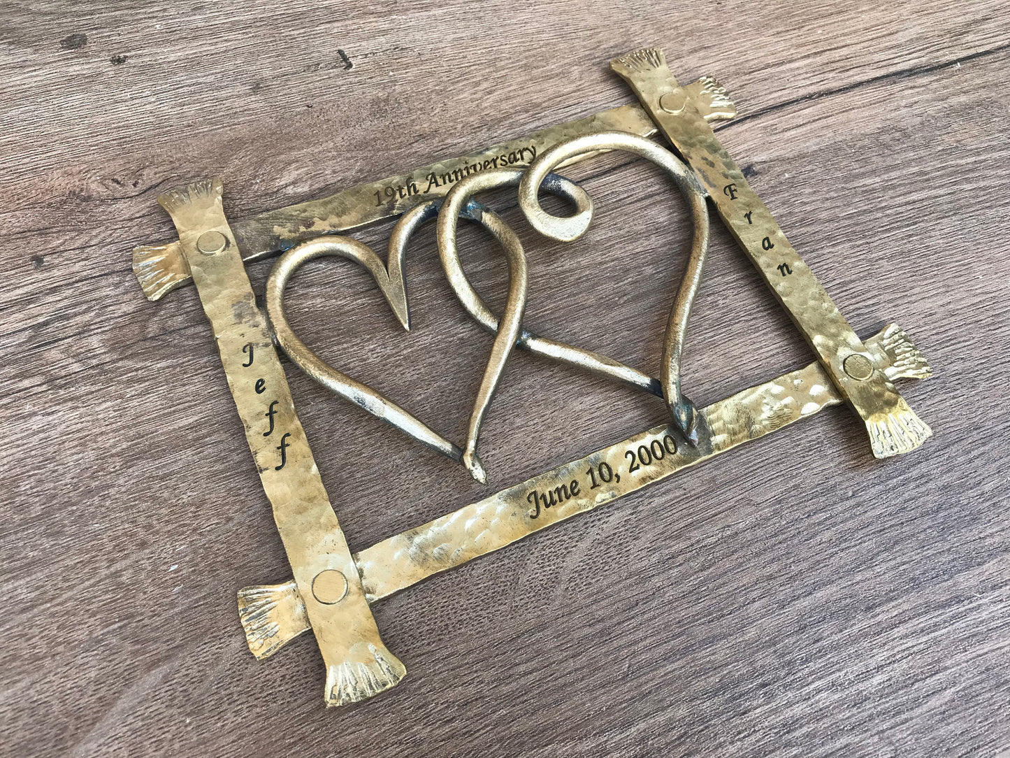 Bronze gift, bronze hearts, bronze frame, framed heart, frame with hearts, bronze gift for wife, 8th anniversary gift, bronze anniversary