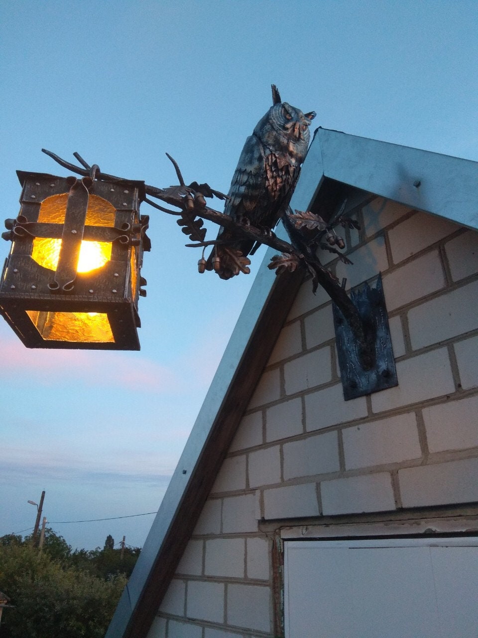 LED lamp, solar battery, wall sconce, outdoor sconce, outside sconce, owl, birthday, castle, medieval, cottage, midcentury, anniversary,bird