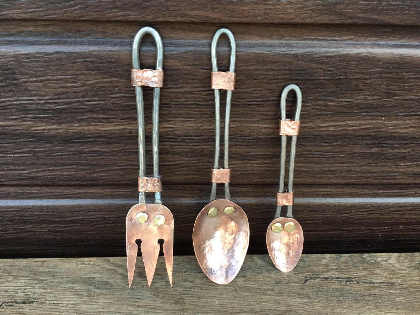 Copper flatware, copper cutlery, antique copper, midcentury flatware set, mid century kitchen, fork, cutlery, medieval fork, copper spoon