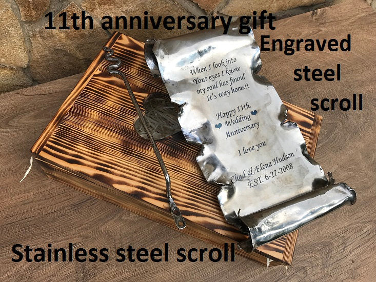 Engraved steel scroll, 11th anniversary, steel anniversary, steel gift, steel scroll, eleventh anniversary, steel scroll, stainless steel