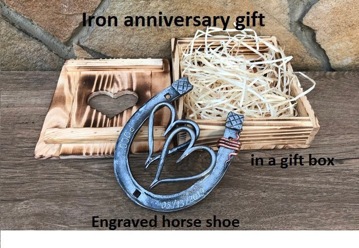Engraved iron gift, 6th anniversary gift, iron anniversary, iron gift, gift box,two hearts, iron horseshoe,iron hearts,iron gifts,horse shoe