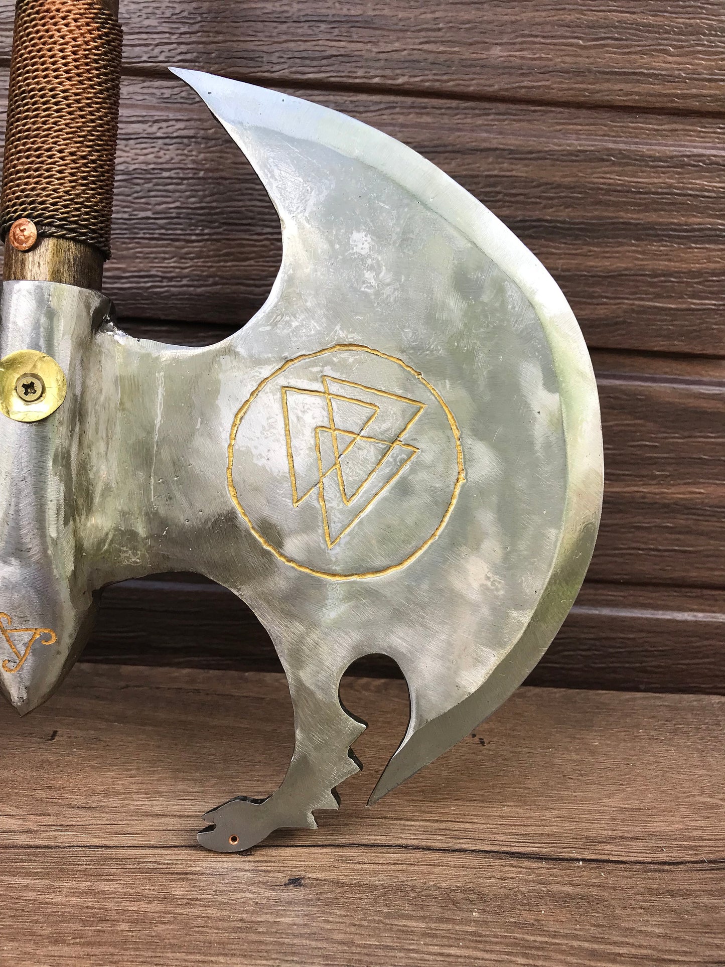Runic axe, medieval axe, axe gift, valknut, vegvisir, runic compass, viking symbols, viking axe, Leviathan axe, Kratos axe, cosplay weapon
