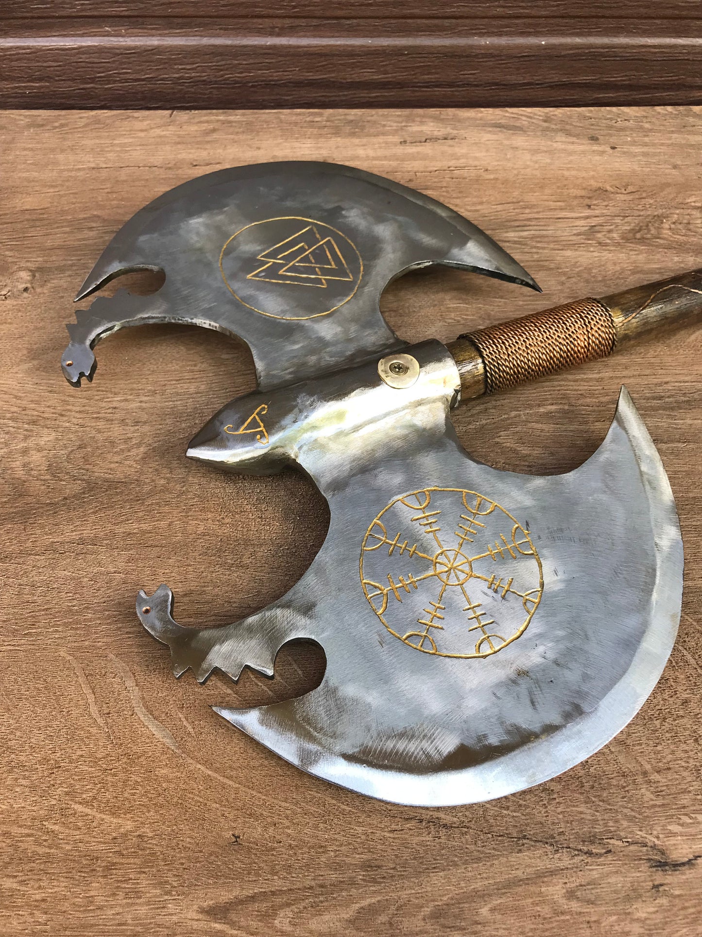 Runic axe, medieval axe, axe gift, valknut, vegvisir, runic compass, viking symbols, viking axe, Leviathan axe, Kratos axe, cosplay weapon