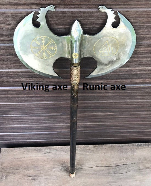 Runic axe, medieval axe, axe gift, valknut, vegvisir, runic compass, viking symbols, viking axe, Leviathan axe, Kratos axe, cosplay weapon