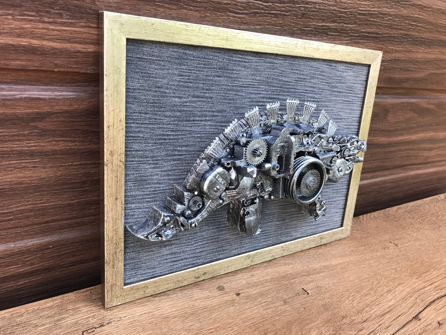 Steampunk painting, steampunk dinosaur, dinosaur decor, steampunk wall decor, wall hanging decor, industrial decor, junk art, steampunk art