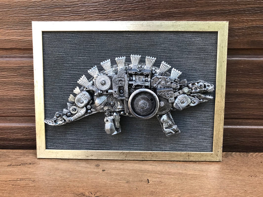 Steampunk painting, steampunk dinosaur, dinosaur decor, steampunk wall decor, wall hanging decor, industrial decor, junk art, steampunk art