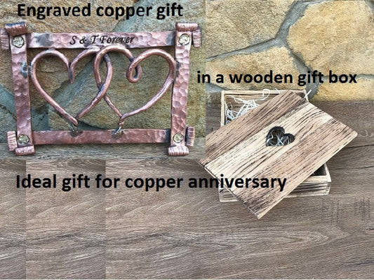 Copper hearts, copper frame, copper gift, gift box, copper gift for her,copper anniversary,7 year anniversary, copper decor, 7th anniversary