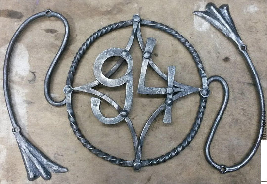 Hand forged house number, custom made number, house plaque, hand made metal sign, hand forged steel rivets,riveted signs,hanging number sign