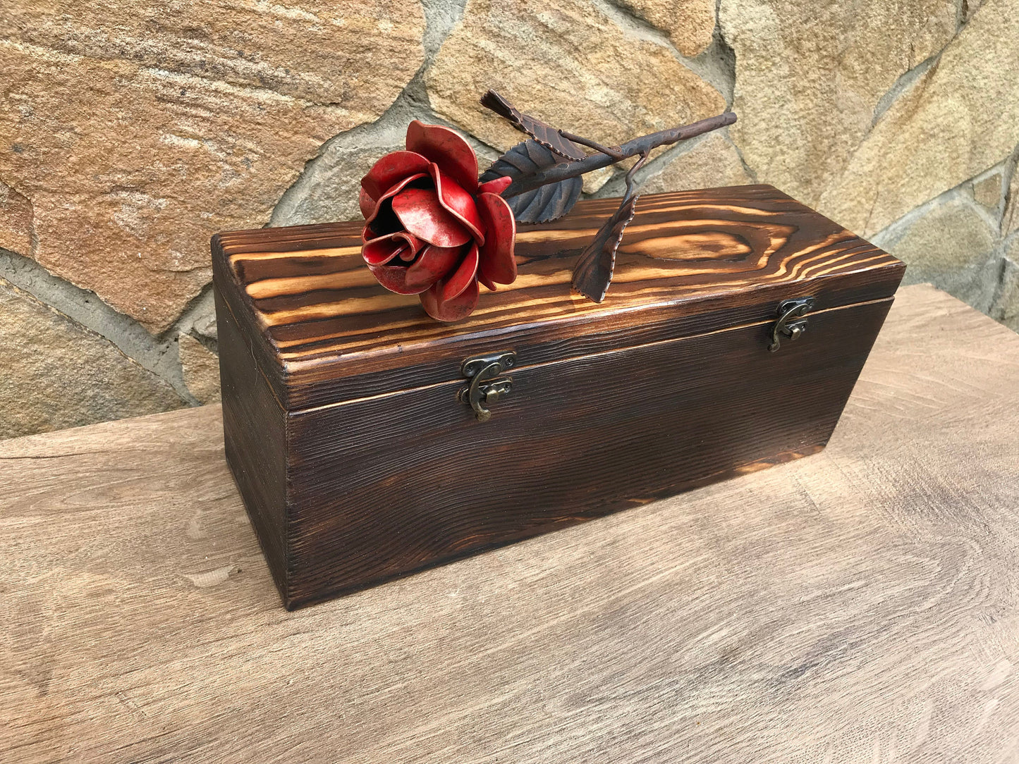 Iron anniversary gift for her, 6th anniversary, wooden gift for her, iron gift, wooden anniversary, bridesmaid gift, iron rose, gift box,axe