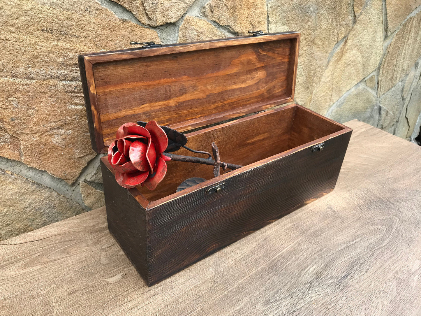 Iron anniversary gift for her, 6th anniversary, wooden gift for her, iron gift, wooden anniversary, bridesmaid gift, iron rose, gift box,axe