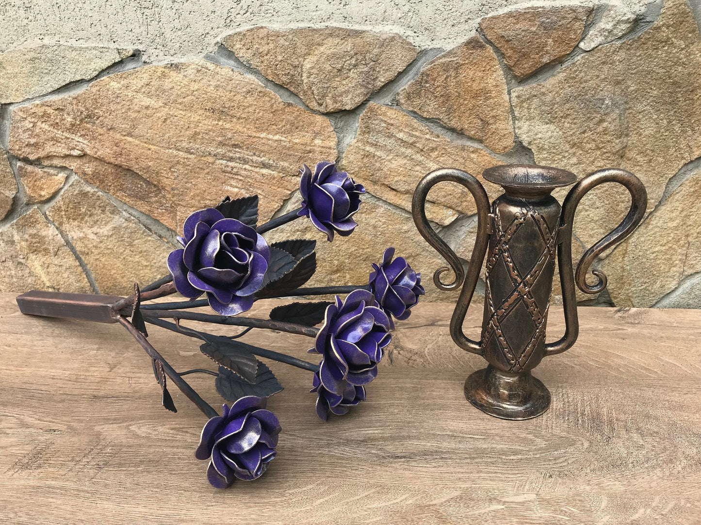 Iron bouquet in a vase, 6th anniversary gift, iron gifts, iron anniversary, hand forged rose, metal sculpture, metal rose, iron gift for her