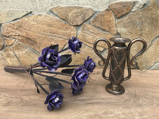 Iron bouquet in a vase, 6th anniversary gift, iron gifts, iron anniversary, hand forged rose, metal sculpture, metal rose, iron gift for her