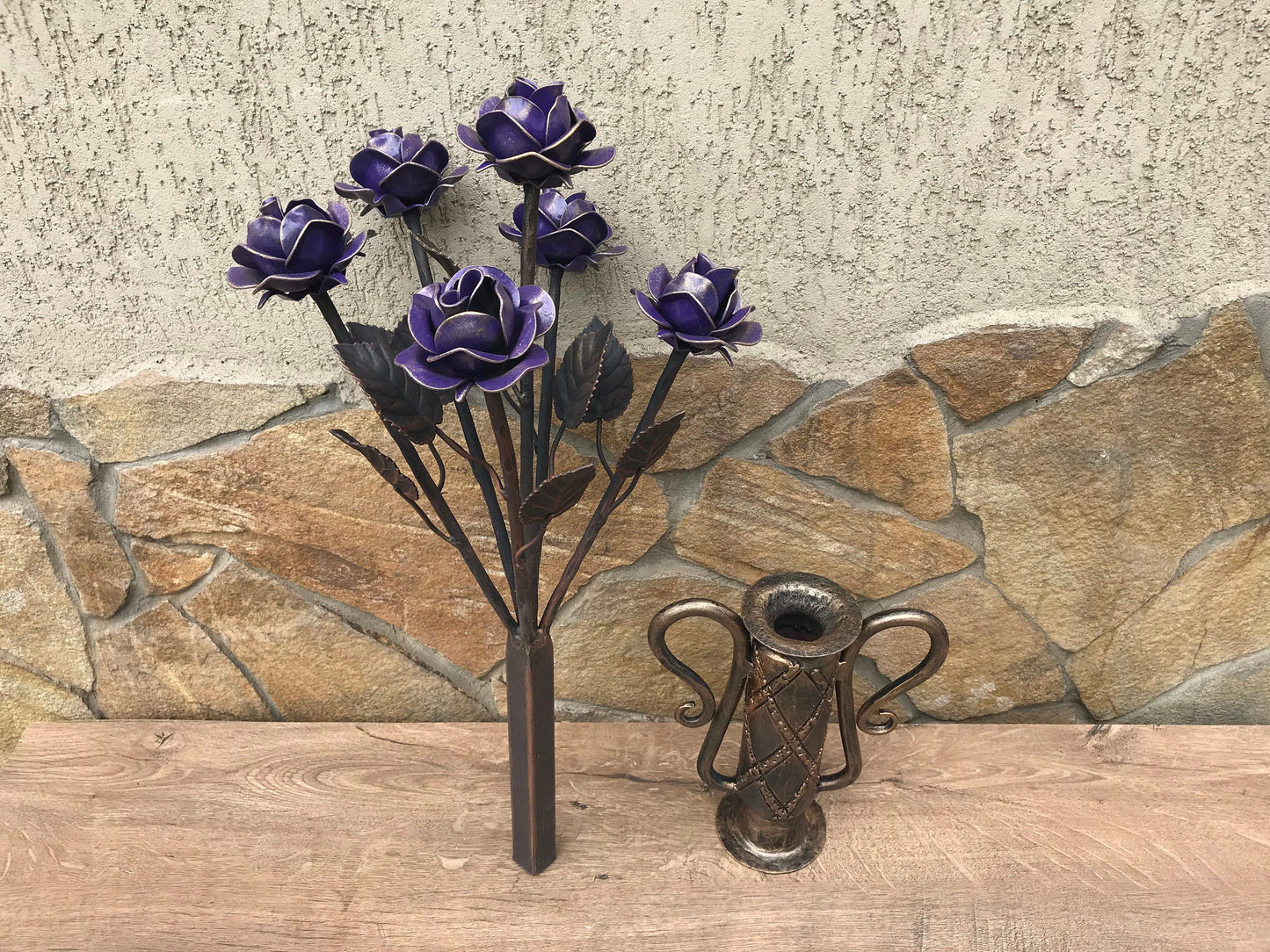 Iron bouquet in a vase, 6th anniversary gift, iron gifts, iron anniversary, hand forged rose, metal sculpture, metal rose, iron gift for her