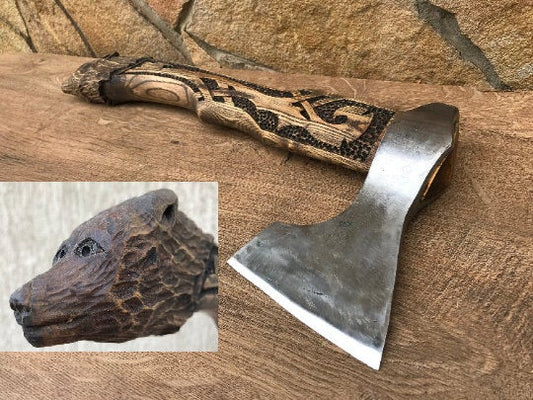 Wolf axe, viking axe, wolf, tomahawk, werewolf, viking hatchet, groomsman gift, wolf gifts, wolf decor, carved wolf, survival axe, mens gift