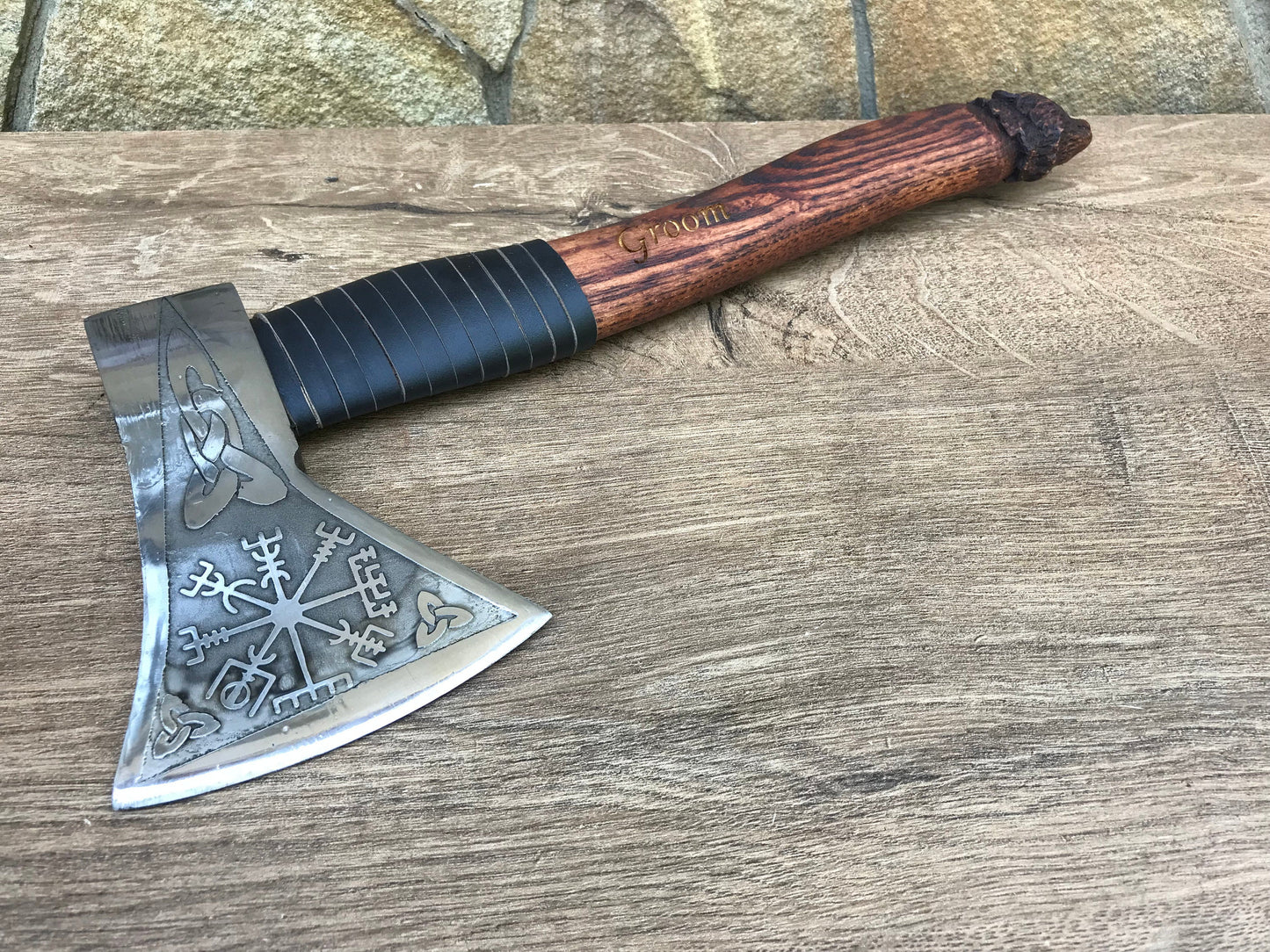 Wedding axe, viking axe, mens gifts, vegvisir, carved bear, groom gift, viking compass, wedding gift, groomsman gift, best man gift, axe