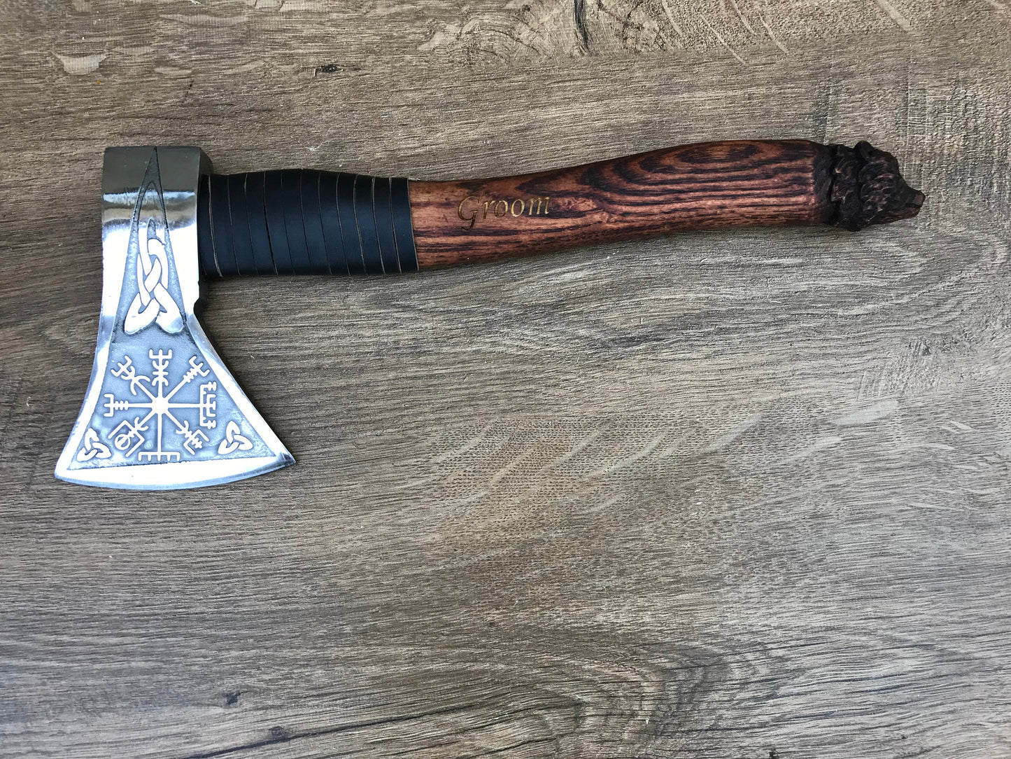 Wedding axe, viking axe, mens gifts, vegvisir, carved bear, groom gift, viking compass, wedding gift, groomsman gift, best man gift, axe