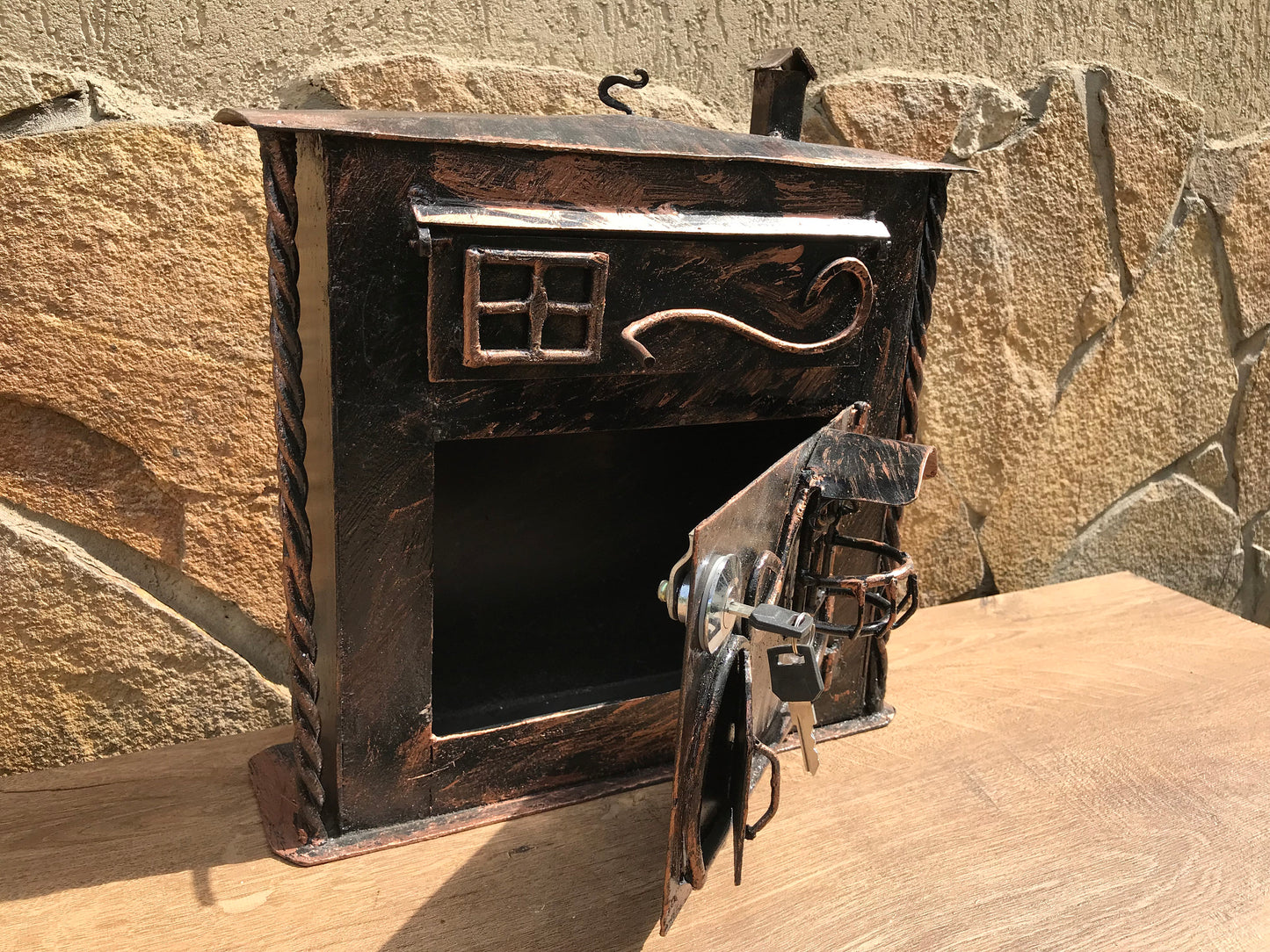Post box, forged metal drop box, mail box, letter box, royal mail, wedding card box, large post box, locking mailbox, English mail box