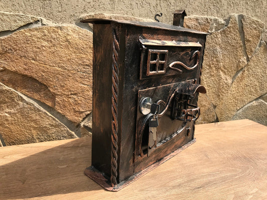 Post box, forged metal drop box, mail box, letter box, royal mail, wedding card box, large post box, locking mailbox, English mail box