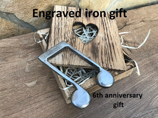 6th anniversary gift, iron anniversary, wooden gift, iron gift, gift box, music note, treble clef, iron note,music sculpture,music note gift