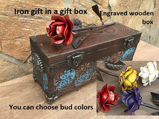 Iron gift, iron anniversary gift, 6th anniversary, wooden anniversary, 5th anniversary, wedding anniversary, iron rose, iron decor, gift box