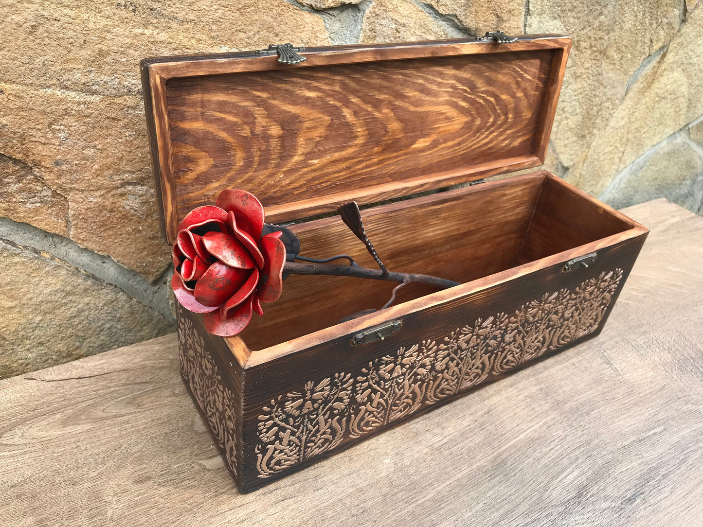 6th anniversary, 5th anniversary, iron gift, iron anniversary gift, wooden anniversary, bridesmaid gift, iron rose, iron decor, gift box,axe