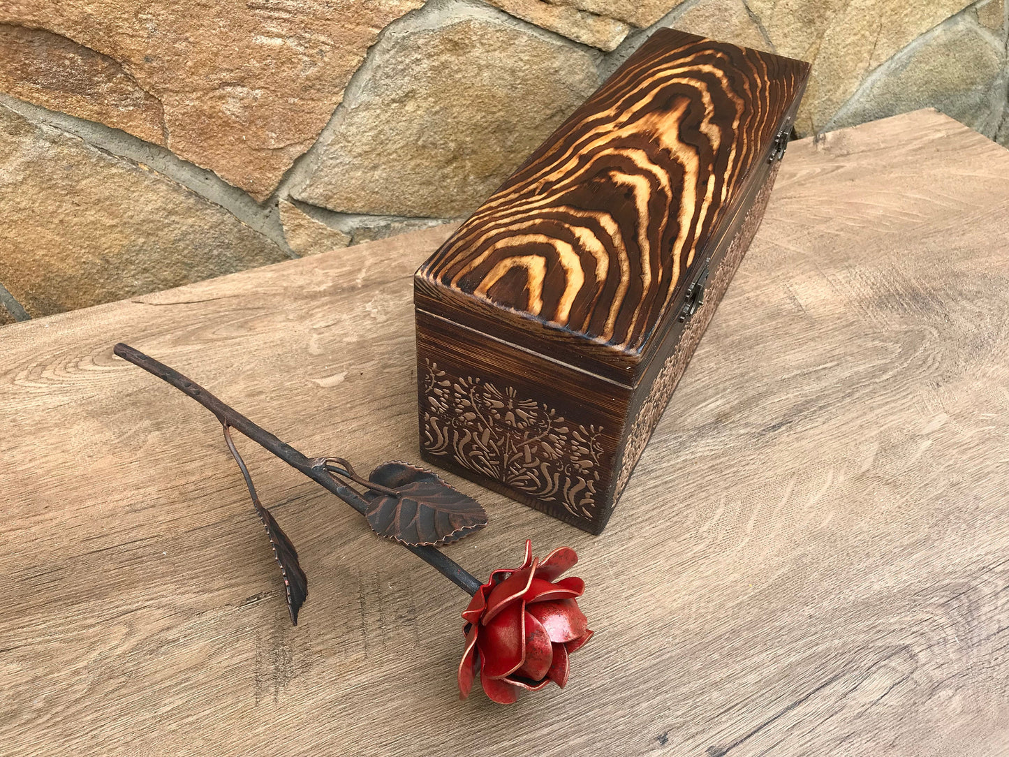 6th anniversary, 5th anniversary, iron gift, iron anniversary gift, wooden anniversary, bridesmaid gift, iron rose, iron decor, gift box,axe