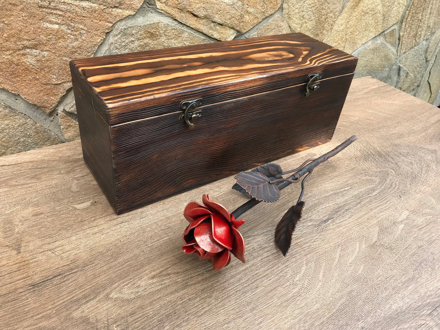 Iron anniversary gift for her, 6th anniversary, wooden gift for her, iron gift, wooden anniversary, bridesmaid gift, iron rose, gift box,axe