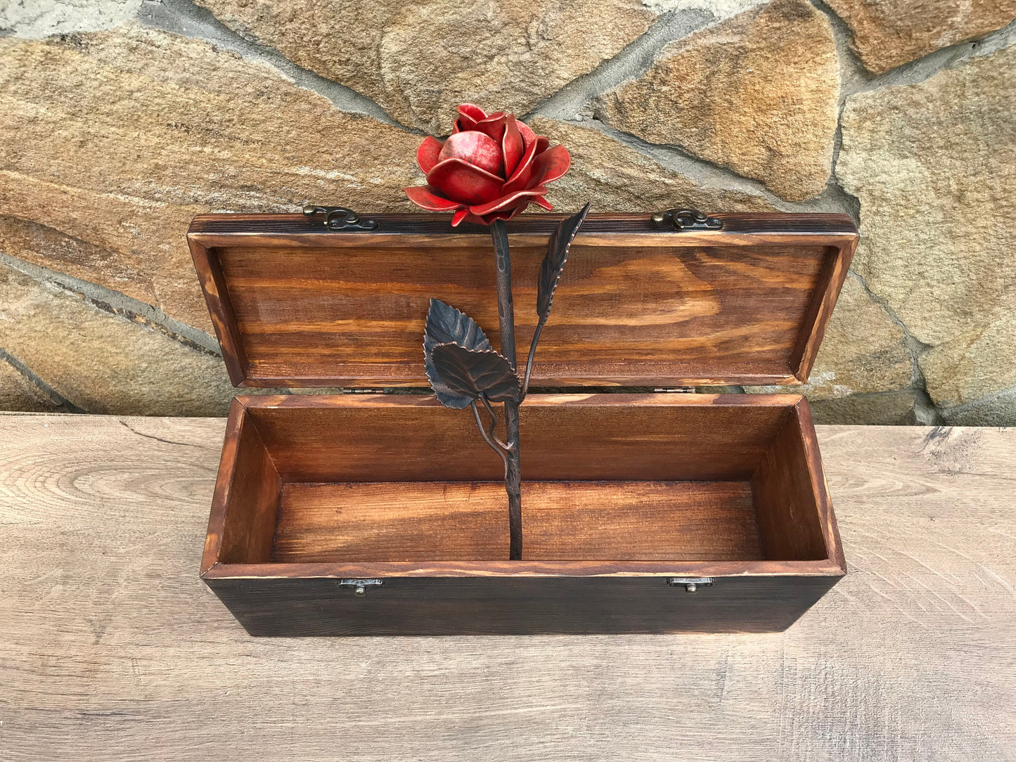 Iron anniversary gift for her, 6th anniversary, wooden gift for her, iron gift, wooden anniversary, bridesmaid gift, iron rose, gift box,axe